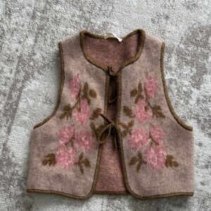 Sezane Pink and Brown Floral Sweater Vest